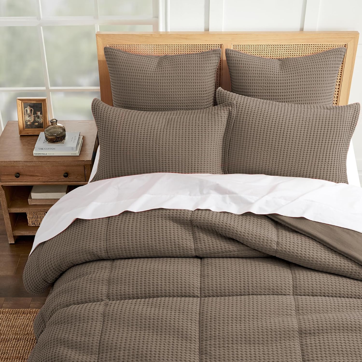Levtex Home Mills Waffle Full/Queen Comforter Set (90x94in) with 2 Pillow Shams (26x20in) - Latte - 100% Cotton Full/Queen Size Comforter Set - Soft, Pre-Washed