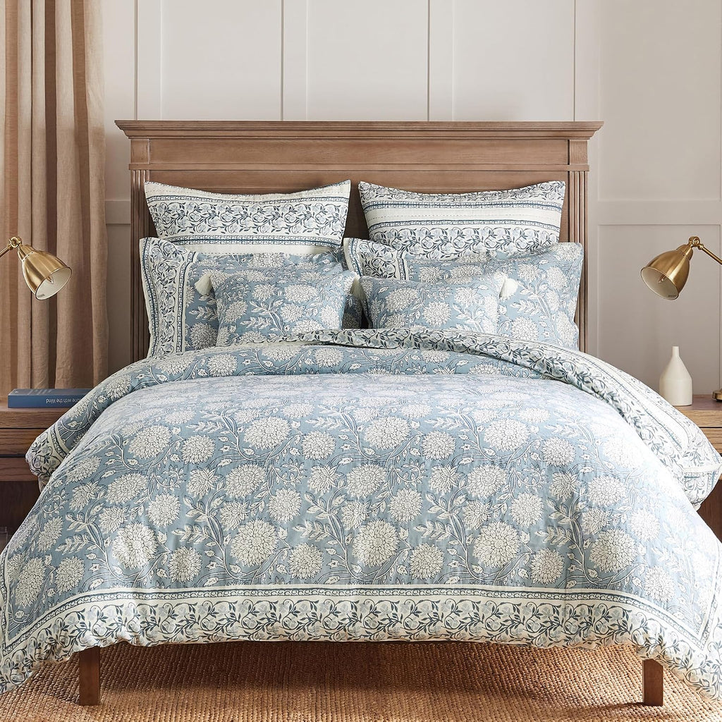 Levtex Home Adare Blue Reversible Twin/Twin XL Comforter Set (68x88in) with 1 Pillowcase (26x20in) - Floral Bedding - Blue and White - 100% Cotton Twin Size Comforter Set - Soft, Pre-Washed