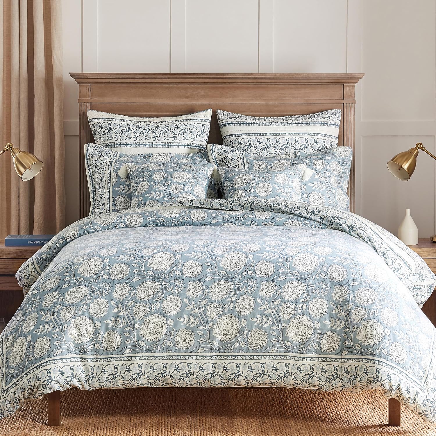 Levtex Home Adare Blue Reversible Twin/Twin XL Comforter Set (68x88in) with 1 Pillowcase (26x20in) - Floral Bedding - Blue and White - 100% Cotton Twin Size Comforter Set - Soft, Pre-Washed