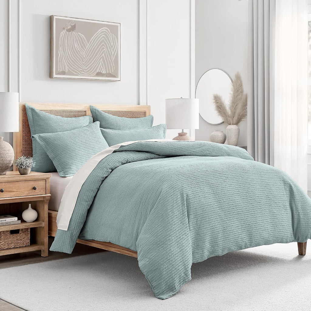 Levtex Home - Cloud Waffle Blue Haze Duvet Cover Set - Full/Queen Duvet Cover + Two Standard Pillow Cases - Waffle Weave - Blue Haze - Duvet Cover (90 x 94in.) and Pillow Case (26 x 20in.) - Cotton