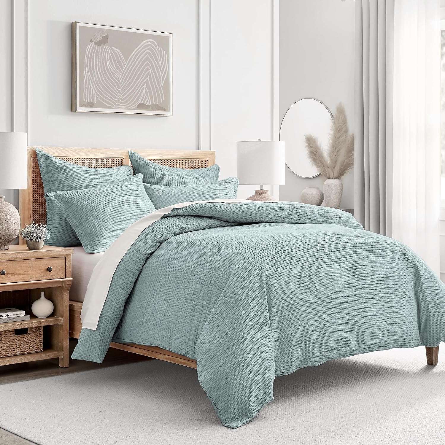 Levtex Home - Cloud Waffle Blue Haze Duvet Cover Set - Full/Queen Duvet Cover + Two Standard Pillow Cases - Waffle Weave - Blue Haze - Duvet Cover (90 x 94in.) and Pillow Case (26 x 20in.) - Cotton
