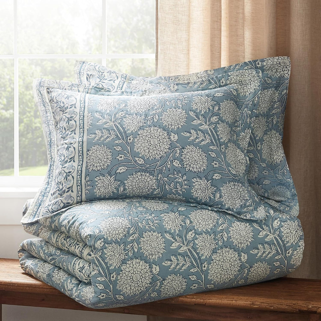 Levtex Home Adare Blue Reversible Twin/Twin XL Comforter Set (68x88in) with 1 Pillowcase (26x20in) - Floral Bedding - Blue and White - 100% Cotton Twin Size Comforter Set - Soft, Pre-Washed