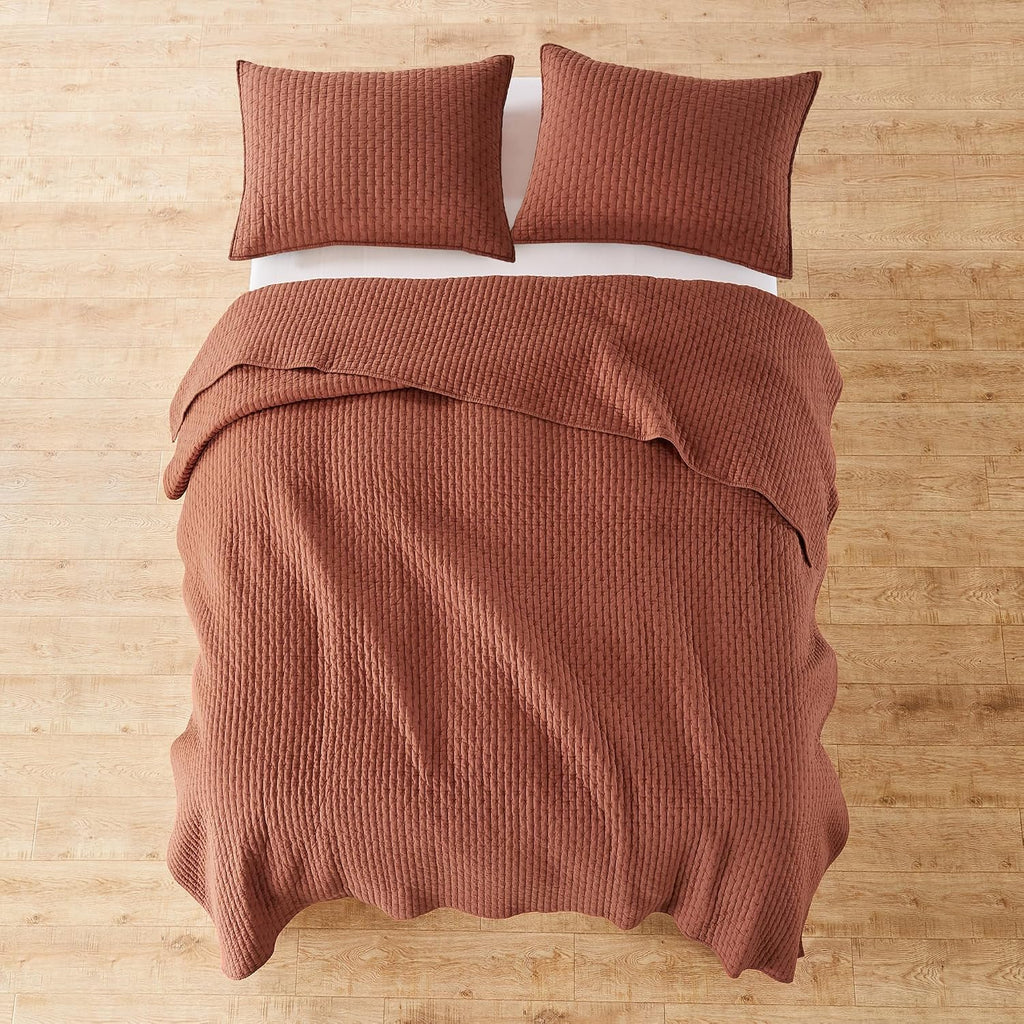 Levtex Home Cross Stitch Reversible Full/Queen Quilt Set (88x92in) with 2 Pillow Shams (26x20in) - Stitch Texture - Adobe - Cotton Full/Queen Size Quilt Bedding Set - Lightweight, Soft, Pre-Washed