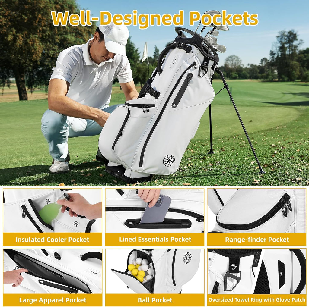 Golf Stand Bag 14 Way, Lightweight Golf Bags for Men Women with Stand, Padded Ergonomic Double Strap, Full Length Dividers, Multiple Pockets, Rain Hood