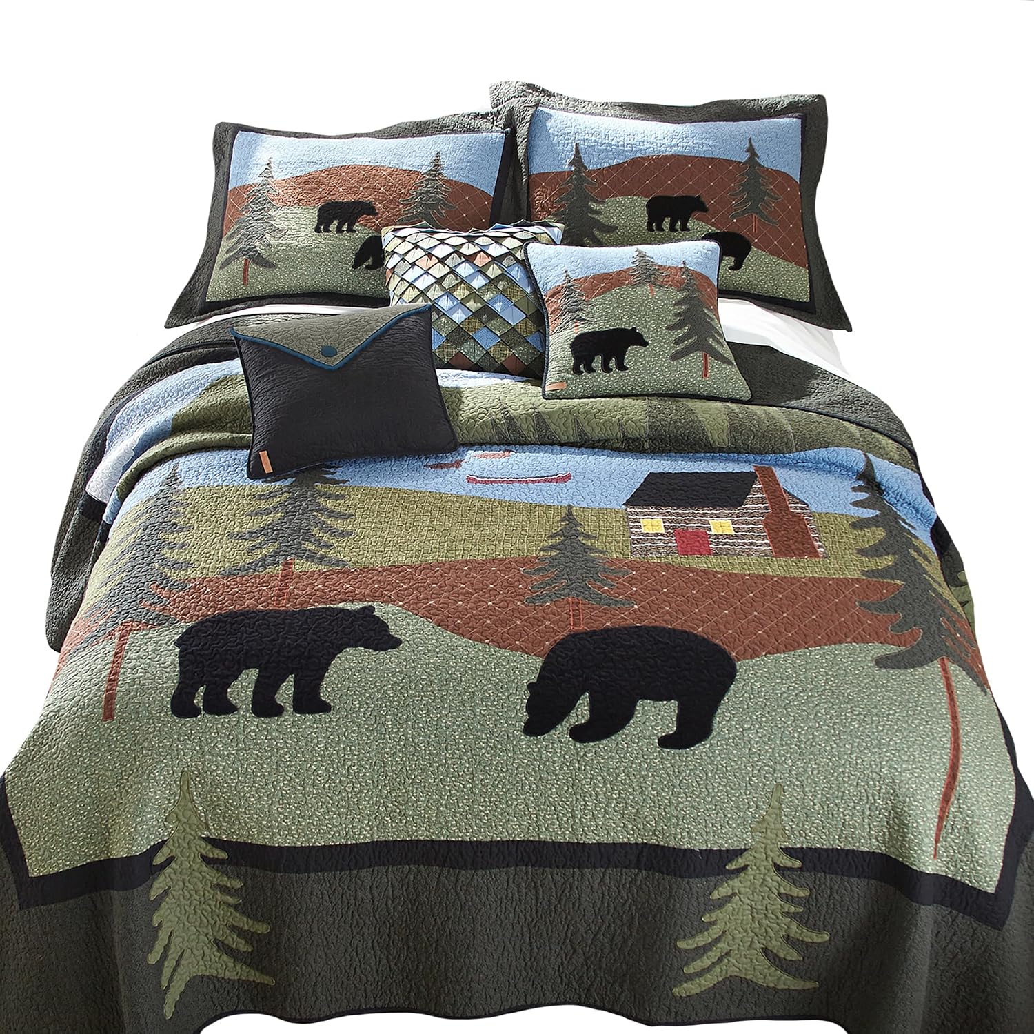 Donna Sharp King Bedding Set - 3 Piece - Bear Lake Cotton Lodge Quilt Set with King Quilt and Two Standard Pillow Shams - Machine Washable