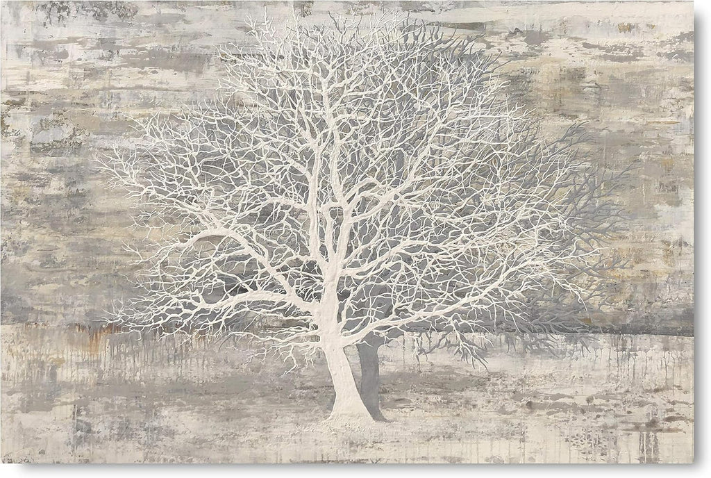 Yihui Arts Abstract Tree Canvas Wall Art: Large White Shadow Tree Picture Painting Print for Bedroom Modern Horizontal Wall Decor Idea Designs