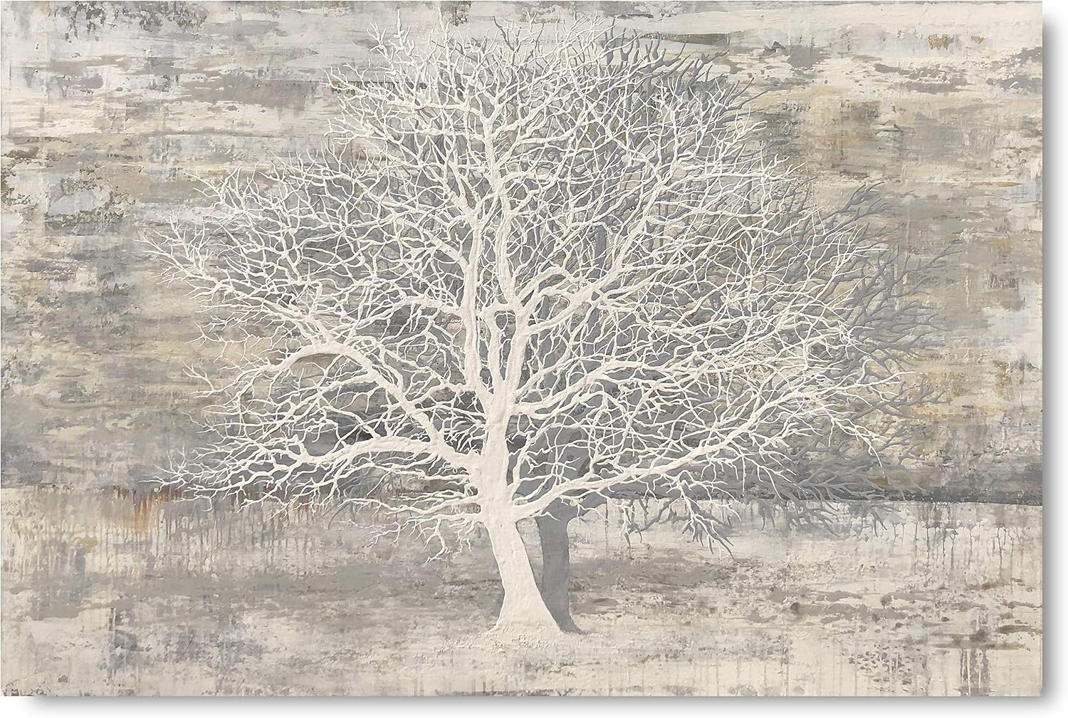 Yihui Arts Abstract Tree Canvas Wall Art: Large White Shadow Tree Picture Painting Print for Bedroom Modern Horizontal Wall Decor Idea Designs