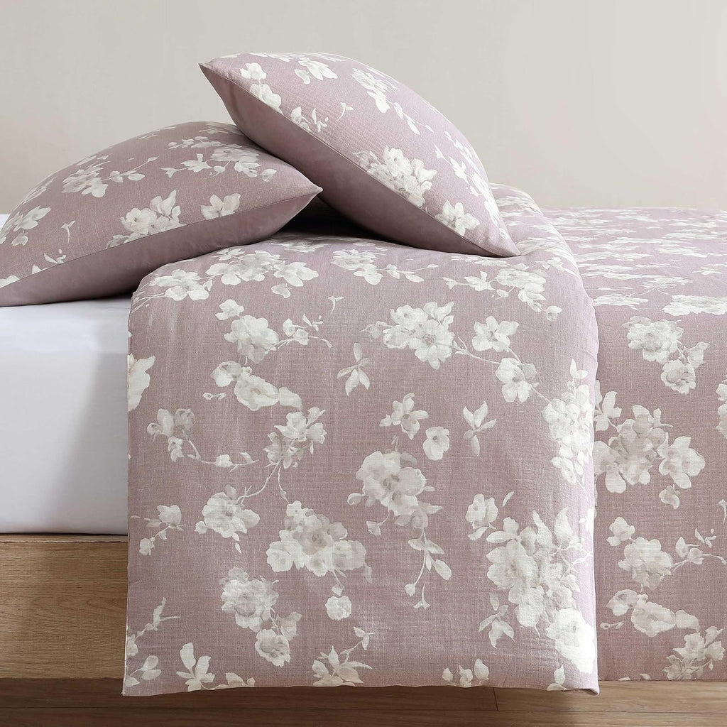 Calvin Klein - Queen Duvet Cover Set, 100% Soft Cotton Gauze Bedding, Button Closure & Inner Corner Ties, 3 Piece Bed Set with Matching Pillowcases (Eternity Floral Pink)