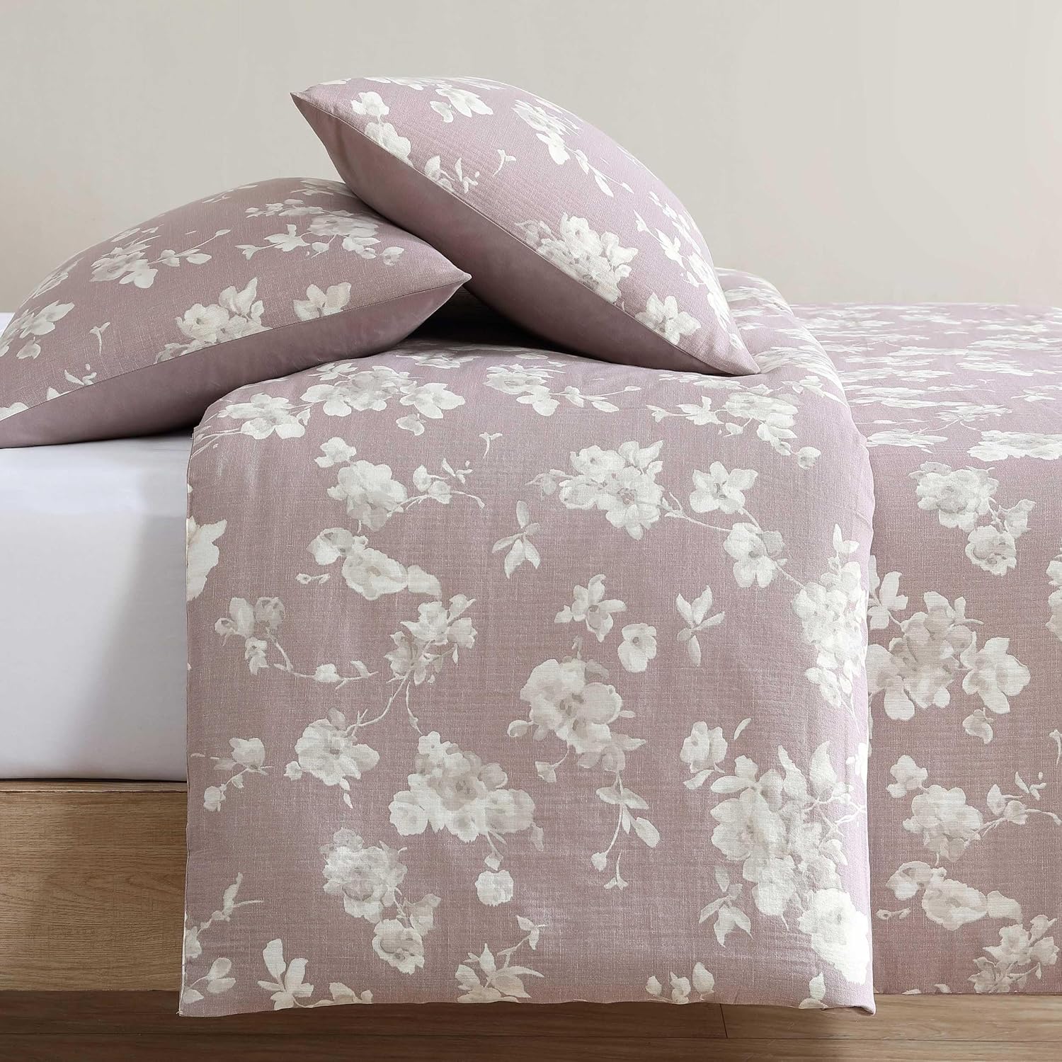 Calvin Klein - Queen Duvet Cover Set, 100% Soft Cotton Gauze Bedding, Button Closure & Inner Corner Ties, 3 Piece Bed Set with Matching Pillowcases (Eternity Floral Pink)