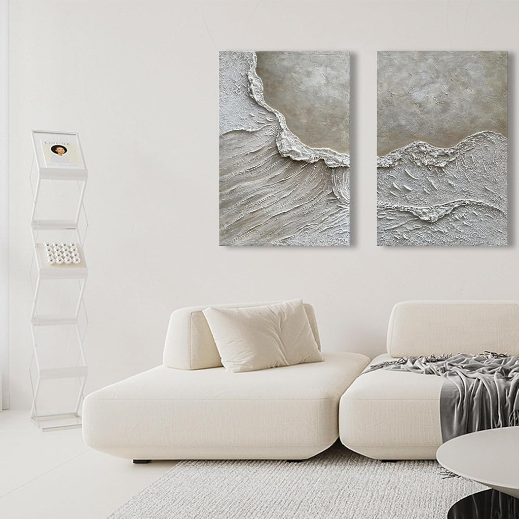 NANKAI Art Hand Painted Wave Landscape Oil Painting Contemporary Abstract Wall Art Deco 36x24 inches x2