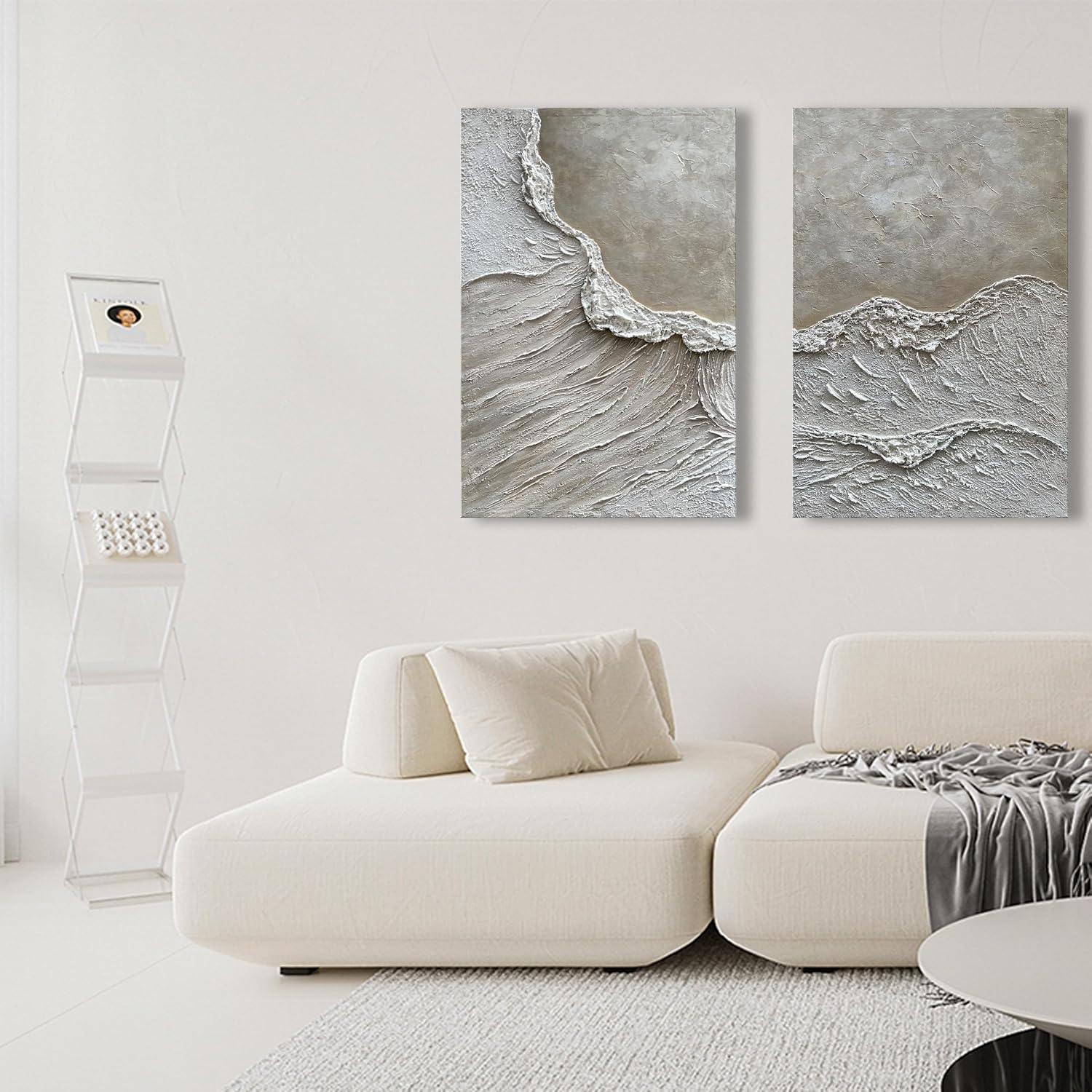 NANKAI Art Hand Painted Wave Landscape Oil Painting Contemporary Abstract Wall Art Deco 36x24 inches x2