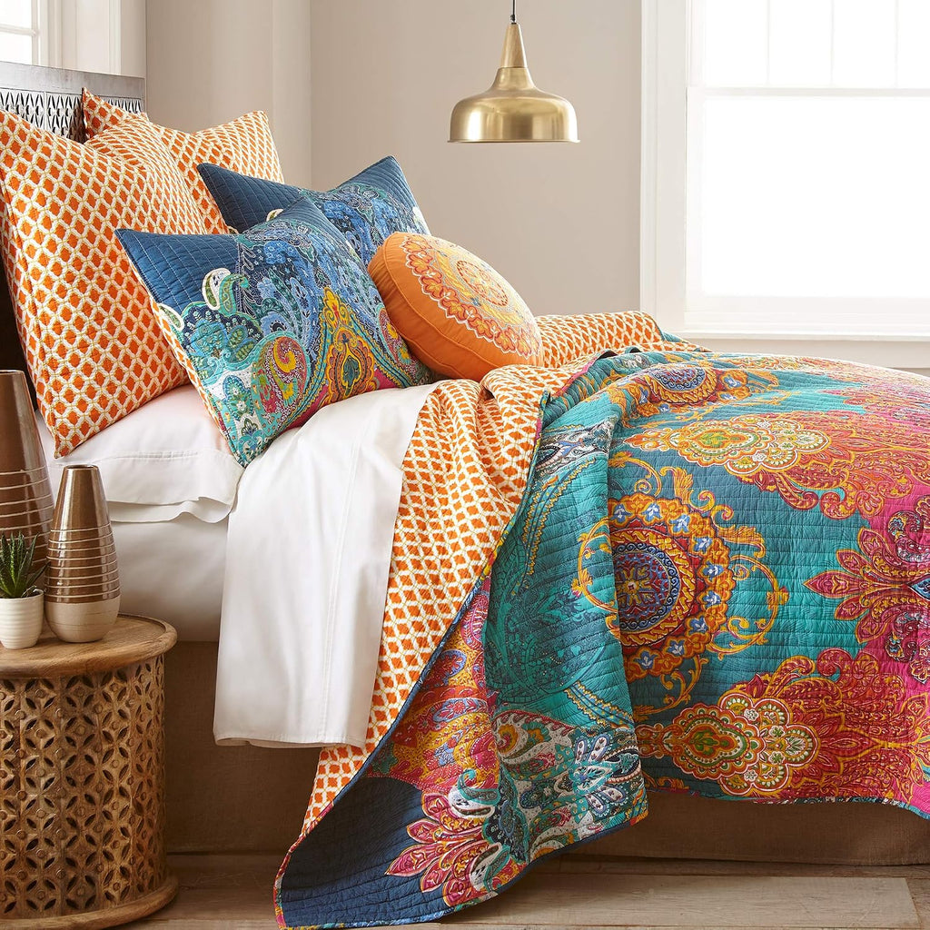 Levtex Home - Mackenzie Quilt Set - King/Cal King Quilt (106x92in.) + Two King Pillow Shams (36x20in.) - Bohemian - Teal, Orange, Yellow, Green, Blue - Reversible - Cotton