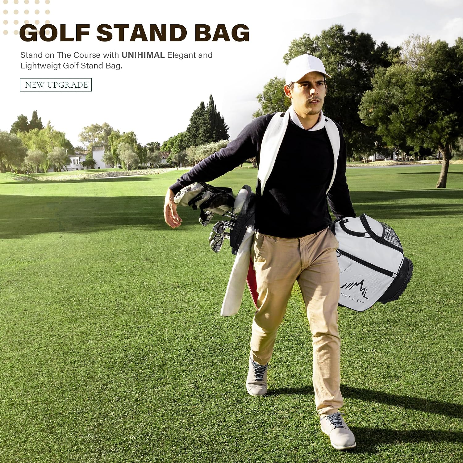 uniHimal Golf Stand Bag with 7 Way Top Dividers, Lightweight Golf Bags for Men Women with Multiple Pockets, Dual Straps