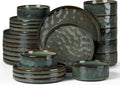 LIANYU Stoneware Dinnerware Dishes Sets for 8, 24 Piece Plates and Bowls Dishware Set, Ceramic Dinning Ware Includes Dinner Salad Plates, Cereal Bowls, Chip & Scratch Resistant,Moss Green