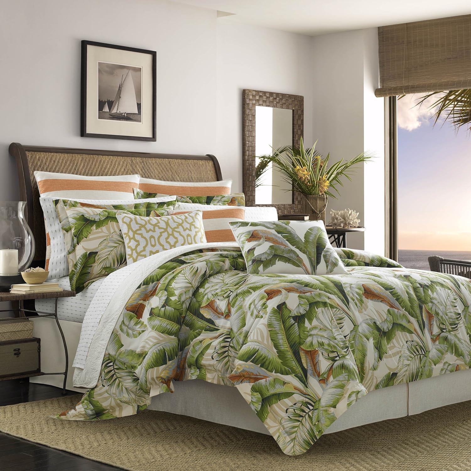 Tommy Bahama - King Duvet Cover Set, Super Soft Cotton Sateen Bedding with a Crisp & Lightweight Feel, 3 Piece Bed Set with Matching Pillowcases (Palmiers Green)