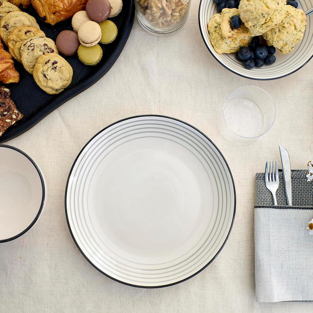 Earth & Clay Zeke 24-Piece Dinnerware Set Earthenware, Plates and Bowls Set, Dishwasher and Microwave Safe Dishes, Dish Set for 8, Grey