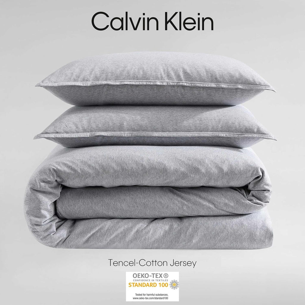 Calvin Klein - Queen Comforter Set, Soft Cotton Melange Jersey Bedding with Matching Shams, Oeko-Tex Certified (Modern Cotton Melange Grey/Blue, Queen)