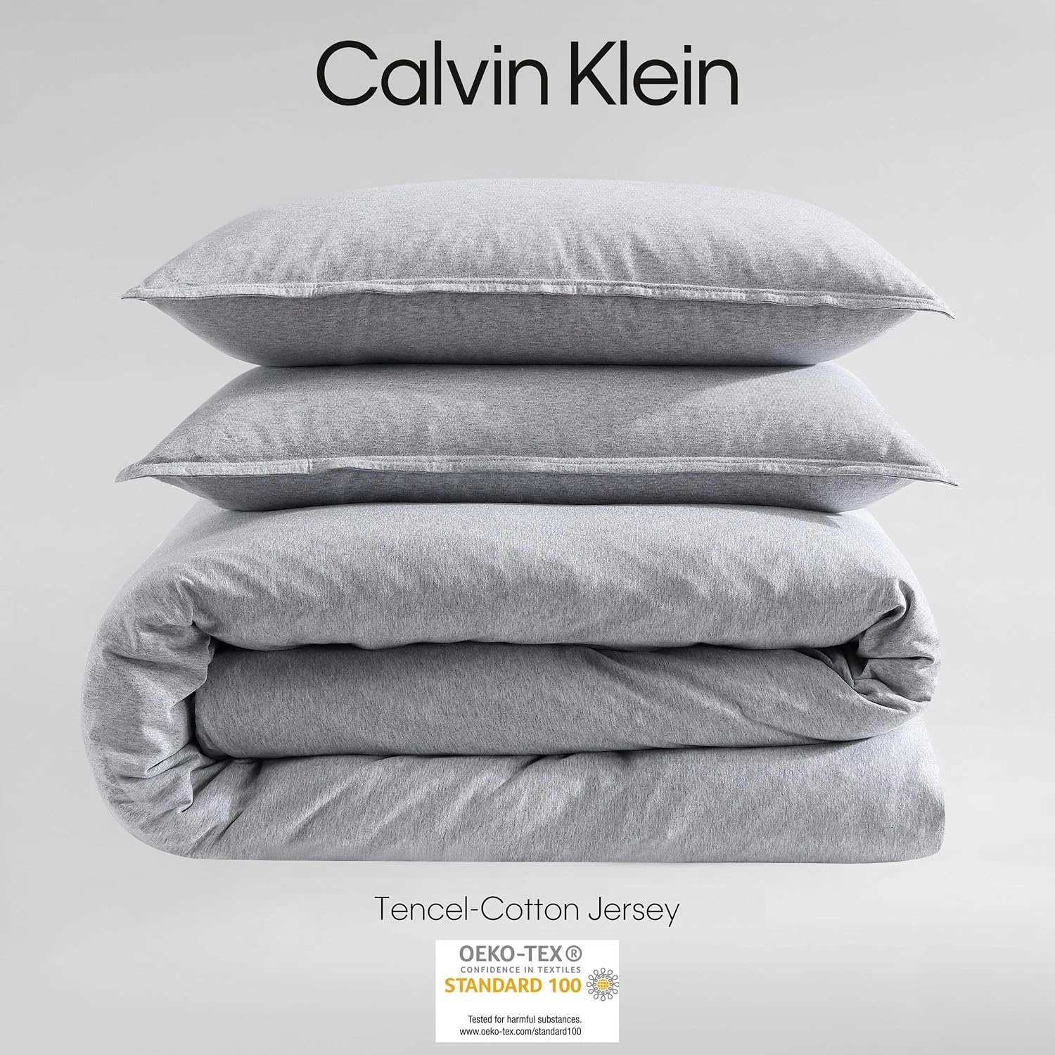 Calvin Klein - Queen Comforter Set, Soft Cotton Melange Jersey Bedding with Matching Shams, Oeko-Tex Certified (Modern Cotton Melange Grey/Blue, Queen)