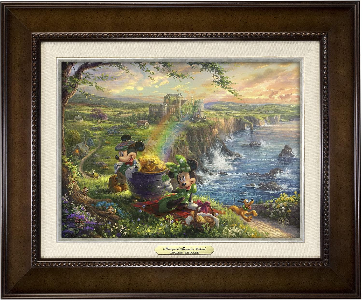 Thomas Kinkade Studios Mickey and Minnie in Ireland 9 x 12 Canvas Classics with Espresso Frame