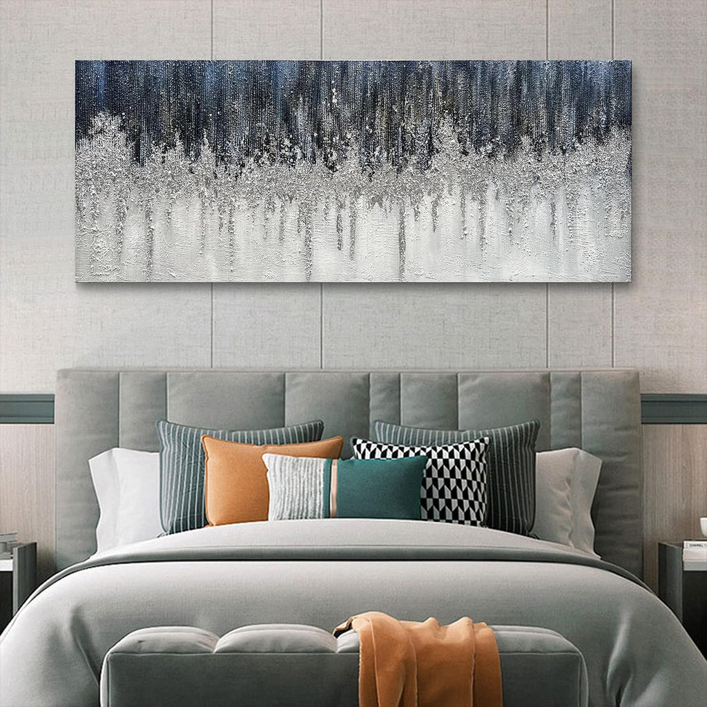 Limiyer Art Large Hand painted Abstract Oil painting Blue white Silver textured wall Art Deco Modern Abstract Art painter House Art Deco wall 24x60 inches