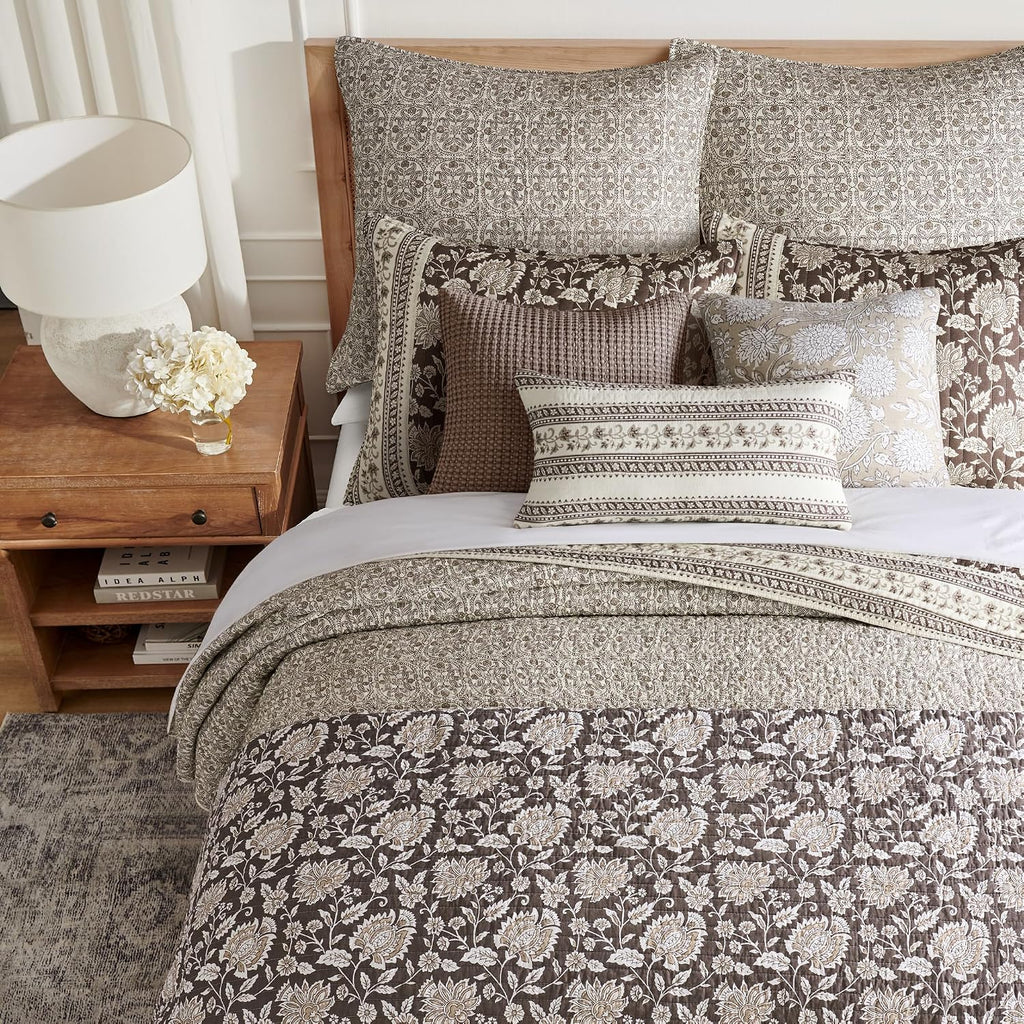 Levtex Home Adare Cocoa Reversible Full/Queen Quilt Set (88x92in) and 2 Pillow Shams (26x20in) - Floral Bedding - Brown Cream - Cotton Full/Queen Size Quilt Bedding Set - Lightweight, Soft, Pre-Washed