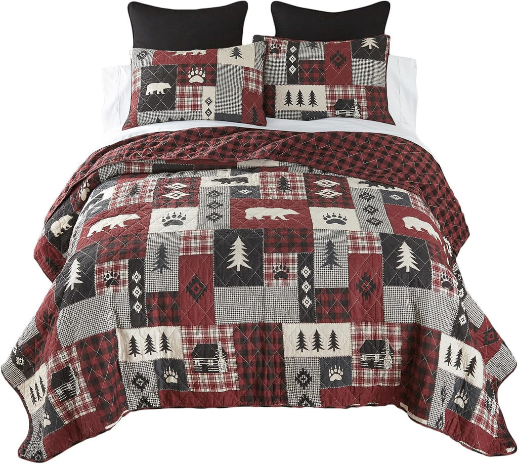 Donna Sharp Full/Queen Bedding Set - 3 Piece - Bear Peak Cotton Lodge Quilt Set with Full/Queen Quilt and Two Standard Pillow Shams - Fits Queen Size and Full Size Beds - Machine Washable