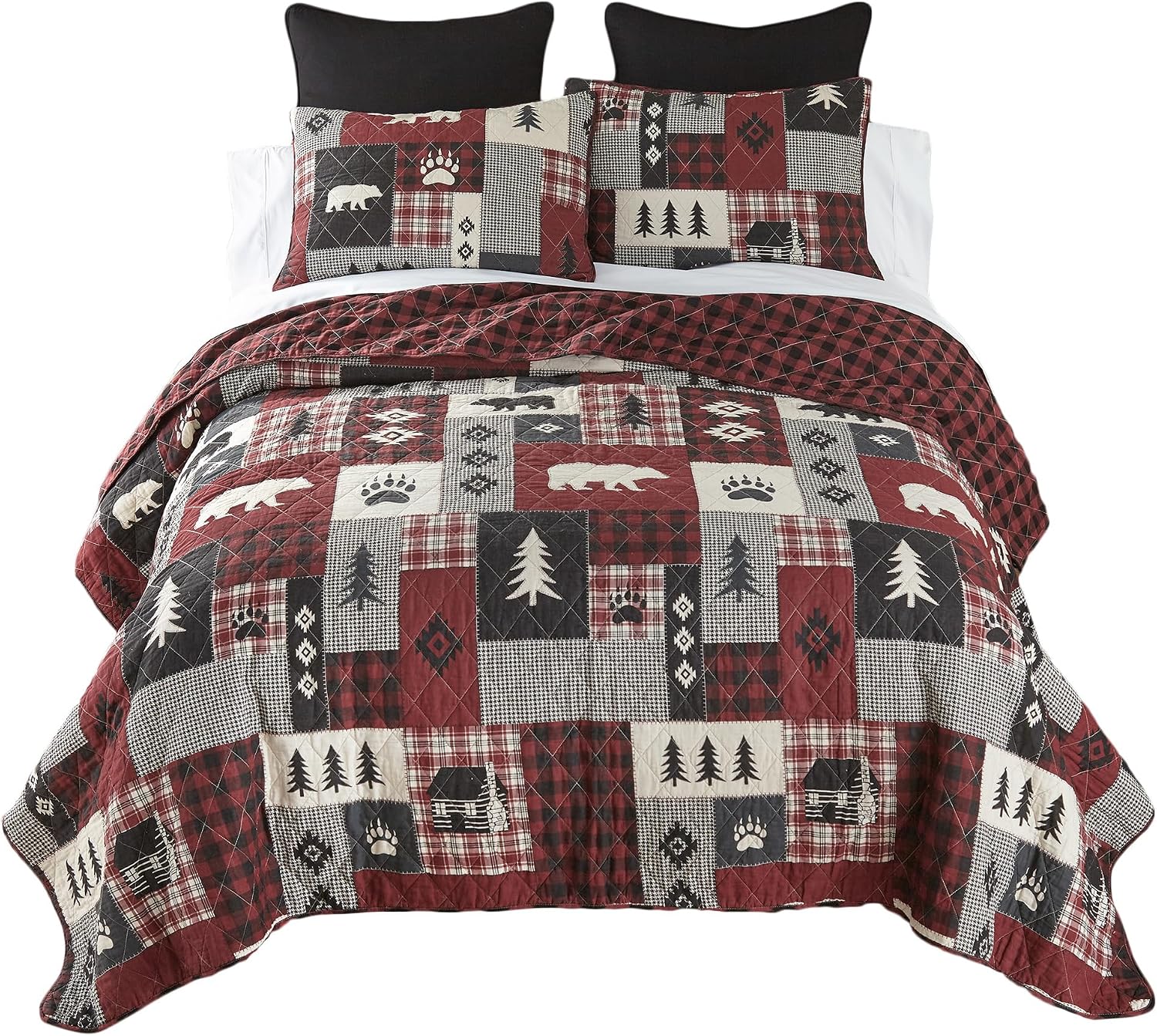 Donna Sharp Full/Queen Bedding Set - 3 Piece - Bear Peak Cotton Lodge Quilt Set with Full/Queen Quilt and Two Standard Pillow Shams - Fits Queen Size and Full Size Beds - Machine Washable
