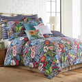 Levtex Home - Night Garden Duvet Set - Full/Queen Duvet Cover (90x94in.) and 2 Standard Shams (20x26in.) - Floral Design - Reversible Geometric Back - Cotton Front and Back - Button Closure