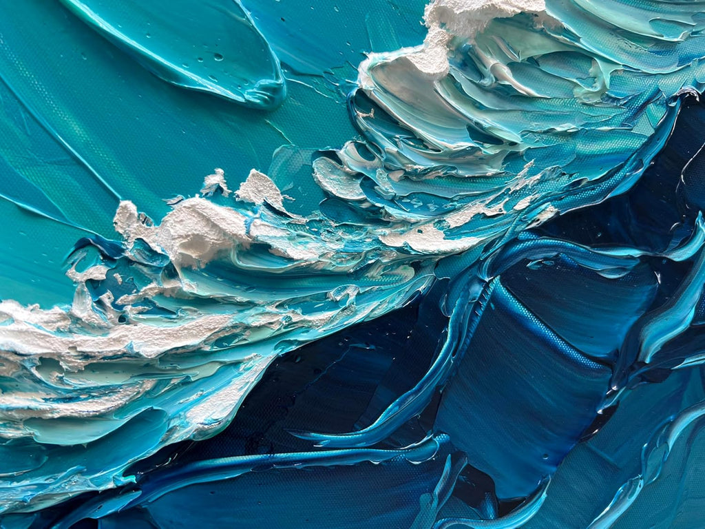NANKAI 24x48 Inches Blue Thick Texture Abstract Oil Painting Hand-Painted Ocean Landscape Oil Painting Home Wall Art Deco