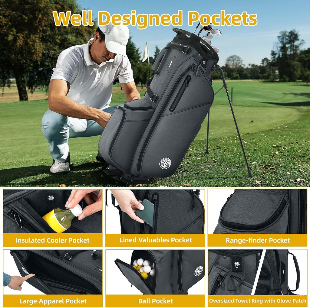 Golf Stand Bag 14 Way, Lightweight Golf Bags for Men Women with Stand, Padded Ergonomic Double Strap, Full Length Dividers, Multiple Pockets, Rain Hood
