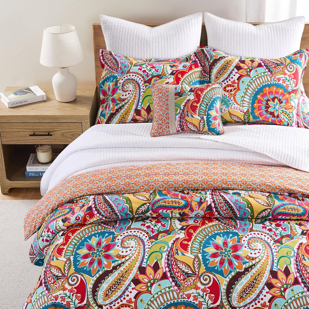 Levtex Home - Rhapsody Comforter Set - King/Cal King Comforter (106x94in.) and 2 King Shams (20x36in.) - Paisley Floral - Reversible - Cotton