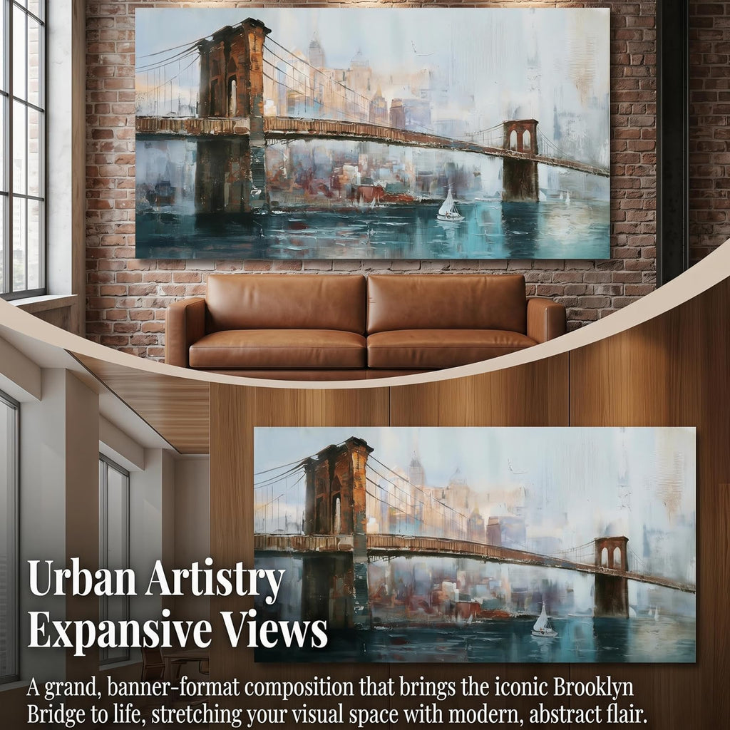 Acocifi New York Brooklyn Bridge Canvas Wall Art for Living Room 58'x29', Modern NYC Skyline Painting Abstract Cityscape Picture, Large Textured Artwork Framed for Bedroom Men Office Home Decor