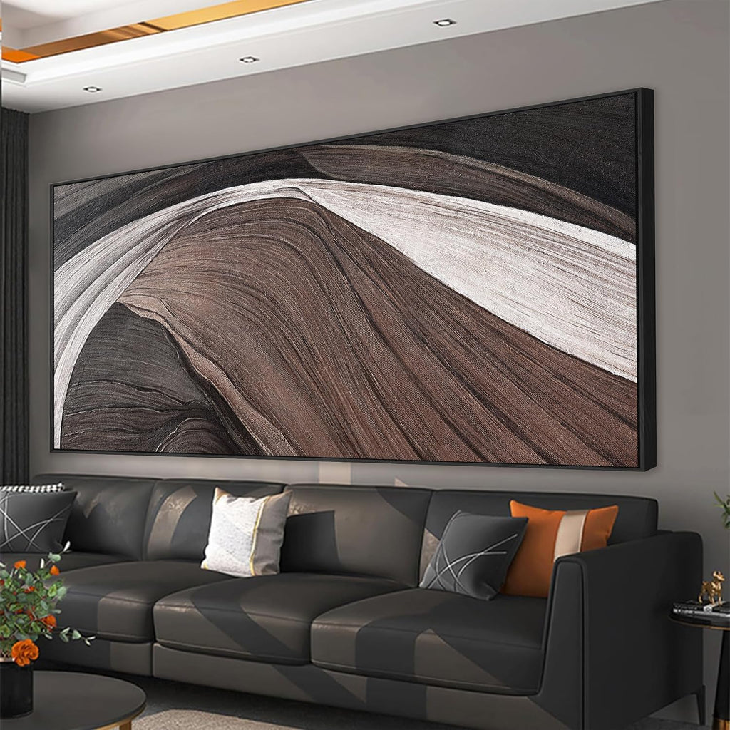 Framed Large Abstract Wall Art For Living Room Prints Canvas Art Wall Decor Picture Painting Brown Black And White Abstract Wall Decor Artwork Picture For Bedroom Modern Home Artwork 29x58 In