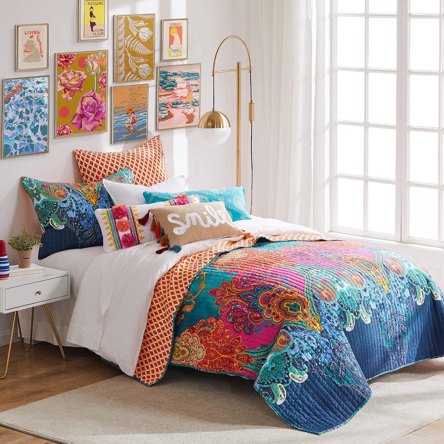 Levtex Home - Mackenzie Quilt Set - Twin/Twin XL Quilt (68x86in.) + One Standard Pillow Sham (26x20in.) - Bohemian - Teal, Orange, Yellow, Green, Blue - Reversible - Cotton Fabric