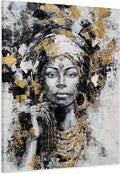 Yihui Arts Black Woman Painting with Gold Foil - Hand Painted African American Canvas Wall Art for Living Room, Bedroom, and Hallway Decor