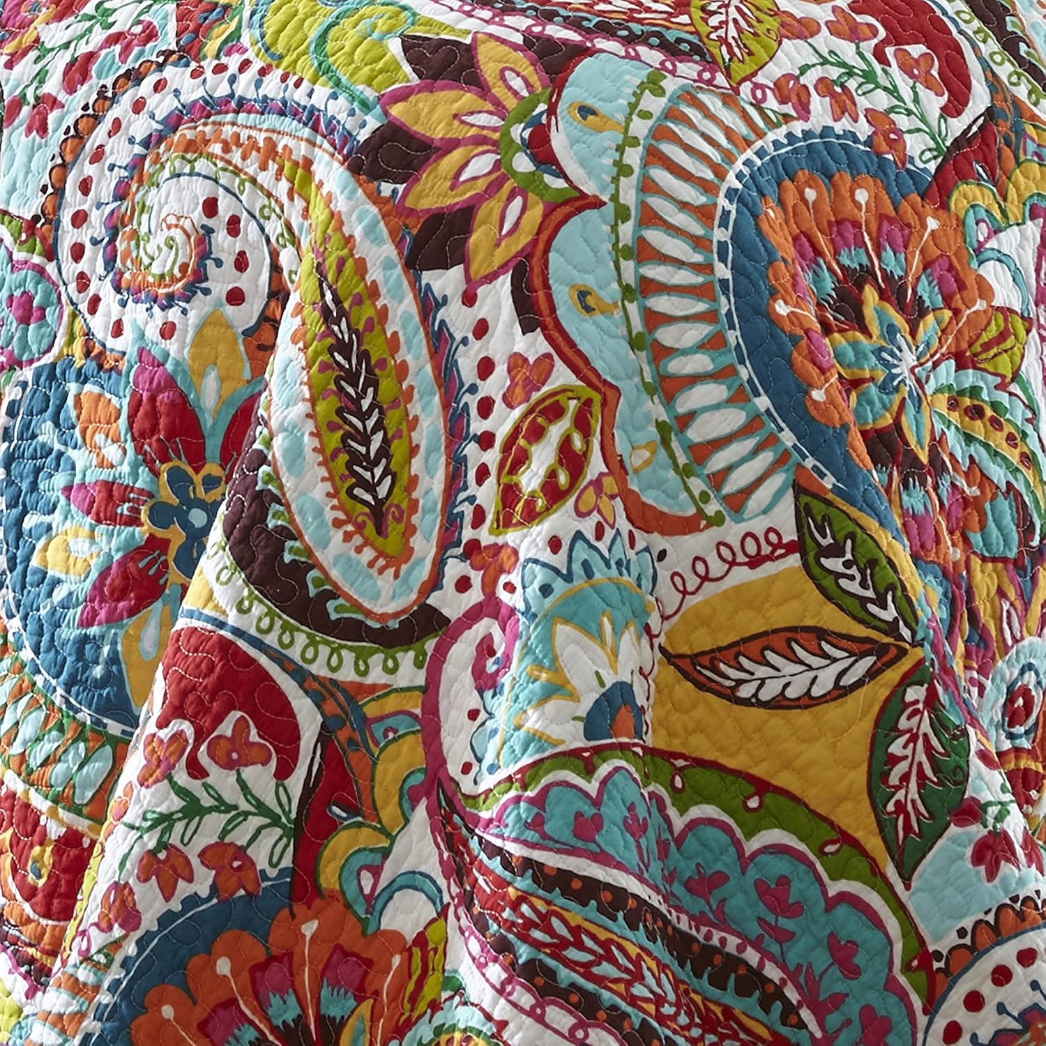 Levtex Home Rhapsody Quilt Set - Full/Queen Quilt + Two Standard Pillow Shams - Paisley in Yellow Orange Red Green Blues - Quilt Size (88 x 92in.) and Pillow Sham Size (26 x 20in.)- Reversible -Cotton