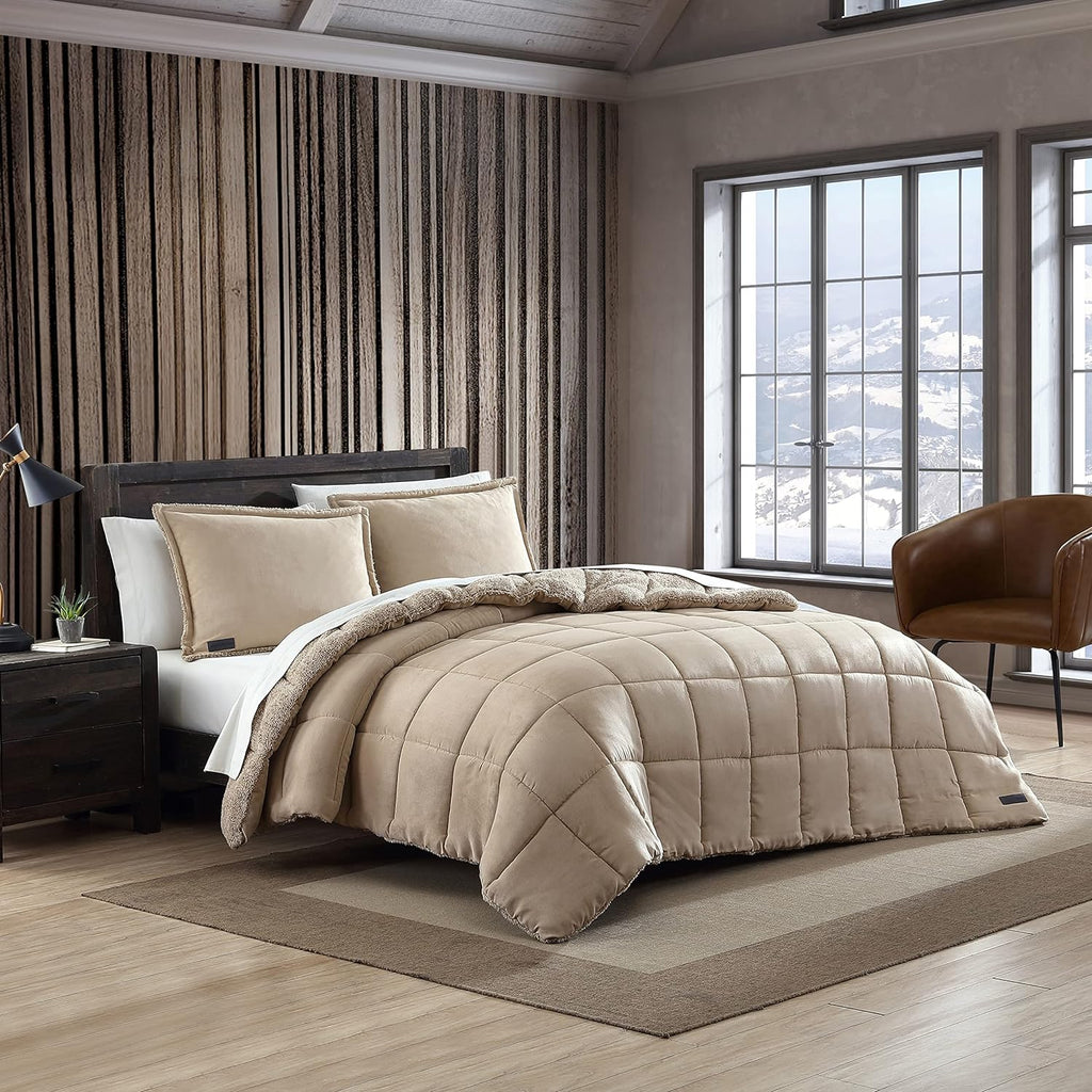 Eddie Bauer - King Comforter Set, Microsuede Bedding with Soft Sherpa Reverse, 3 Piece Bed Set with Matching Pillowcases (Sherwood Brown)