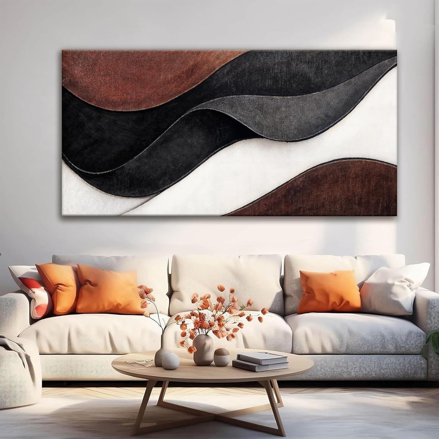 QSQ Large Abstract Wall Art For Living Room Black And White Canvas Art Wall Decor Painting Brown Maximalist Artwork Picture For Bedroom Modern Home Office Aesthetic Wall Decor 29 X 58 In