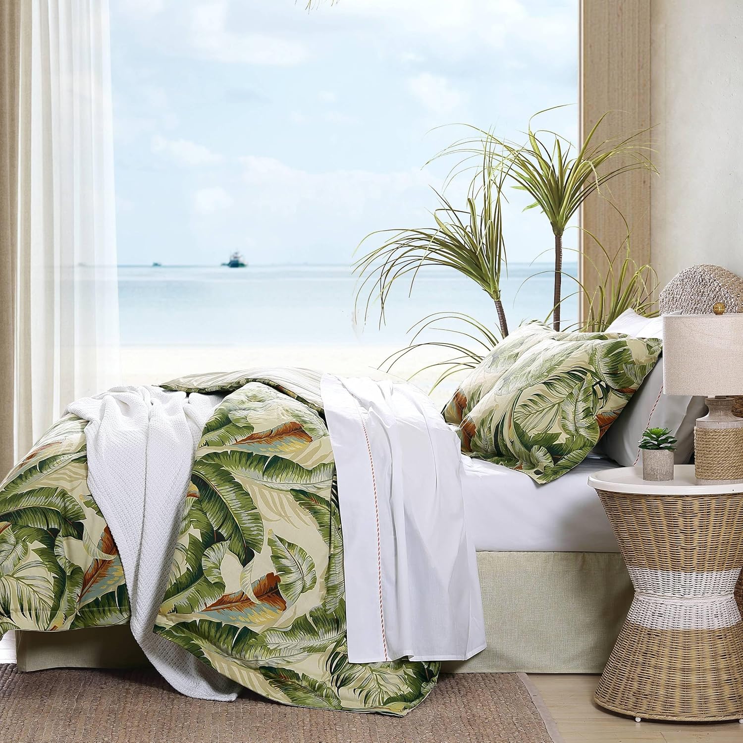 Tommy Bahama - California King Comforter Set, Cotton Sateen Bedding with Matching Shams & Bedskirt, Bedding Set for All Seasons (Palmiers Green, California King)