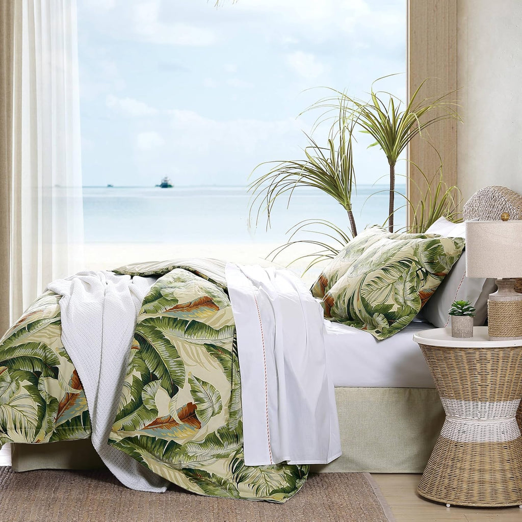 Tommy Bahama - Queen Comforter Set, Naturally Soft & Smooth Cotton Sateen Bedding with Matching Pillowcases & Bed Skirt, Medium Weight 4 Piece Bed Set (Palmiers Green)