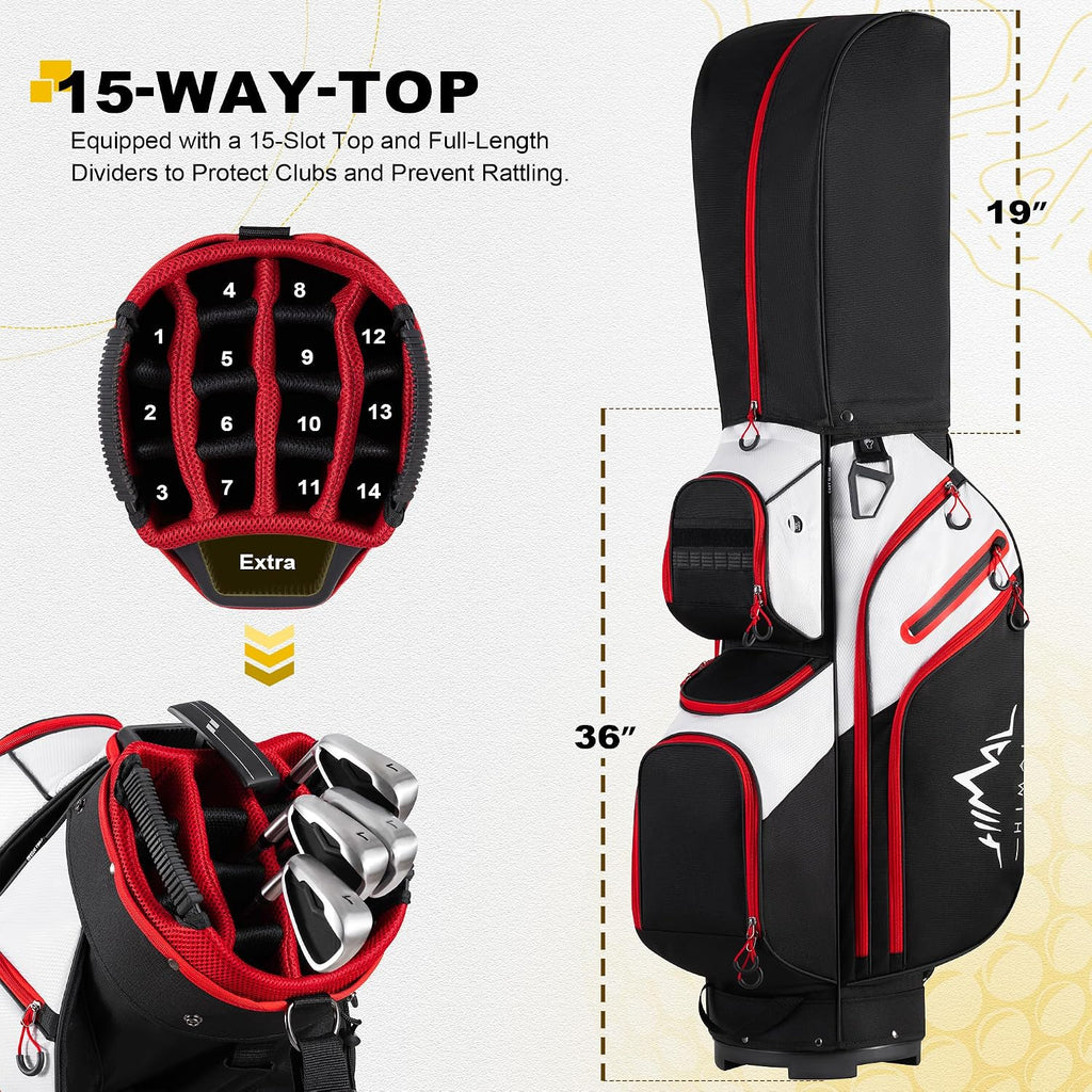 uniHimal Golf Cart Bag, 15 Way Organizer Divider Top with Handles and Rain Cover