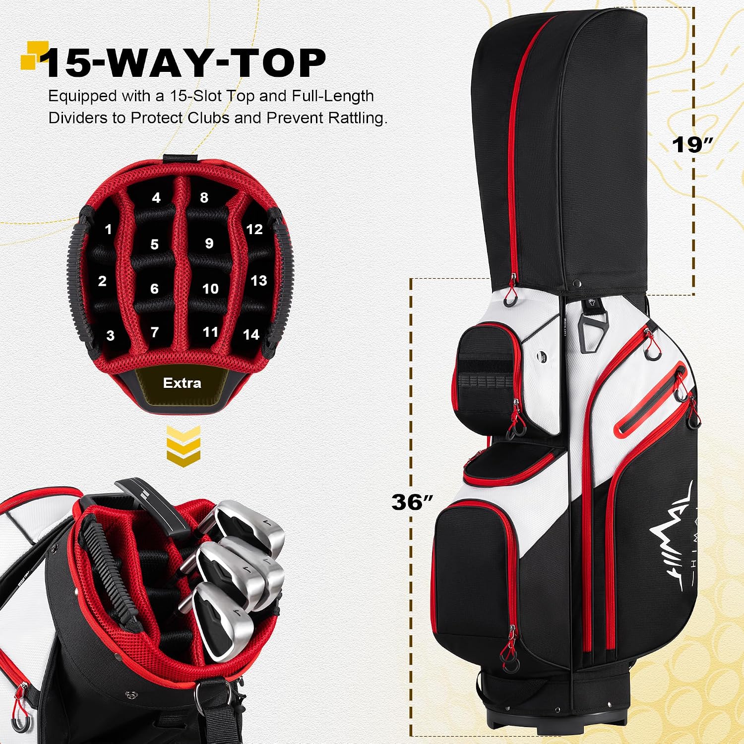 uniHimal Golf Cart Bag, 15 Way Organizer Divider Top with Handles and Rain Cover