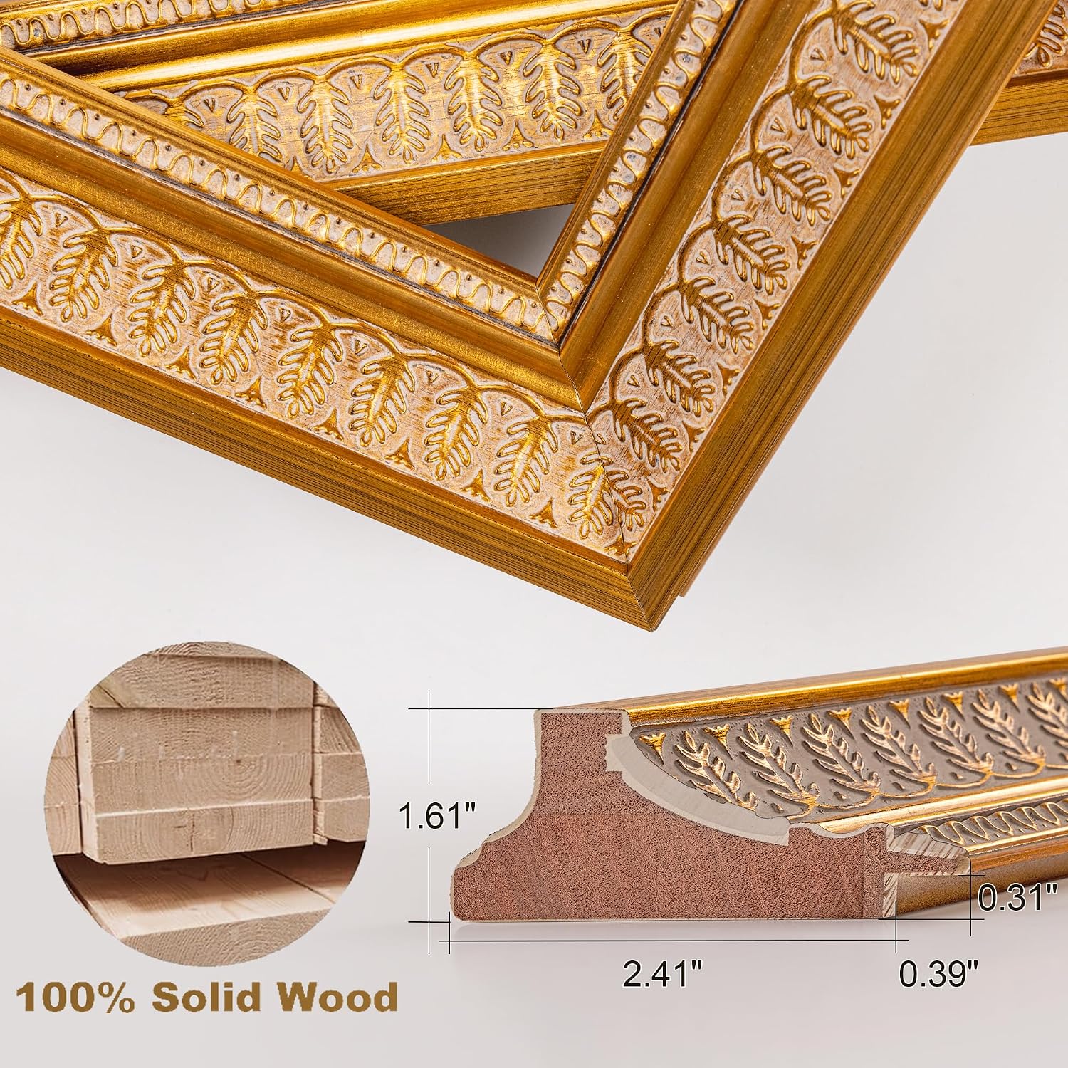 ArtXO 18x24 Vintage Picture Frames Gold for Poster and Photo, Ornate Wood Frame without Mat, Plexiglass Cover for Wall Mounting Display