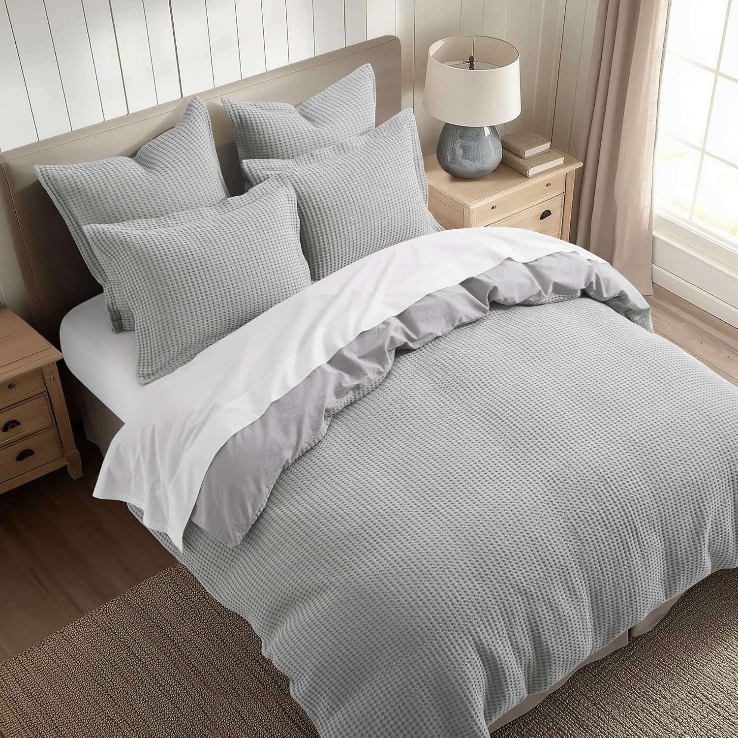 Levtex Home Mills Waffle King Duvet Cover Set (106x94in) with 2 Pillow Shams (36x20in) - Grey Pewter - Cotton King Size Duvet Cover Set - Soft, Pre-Washed