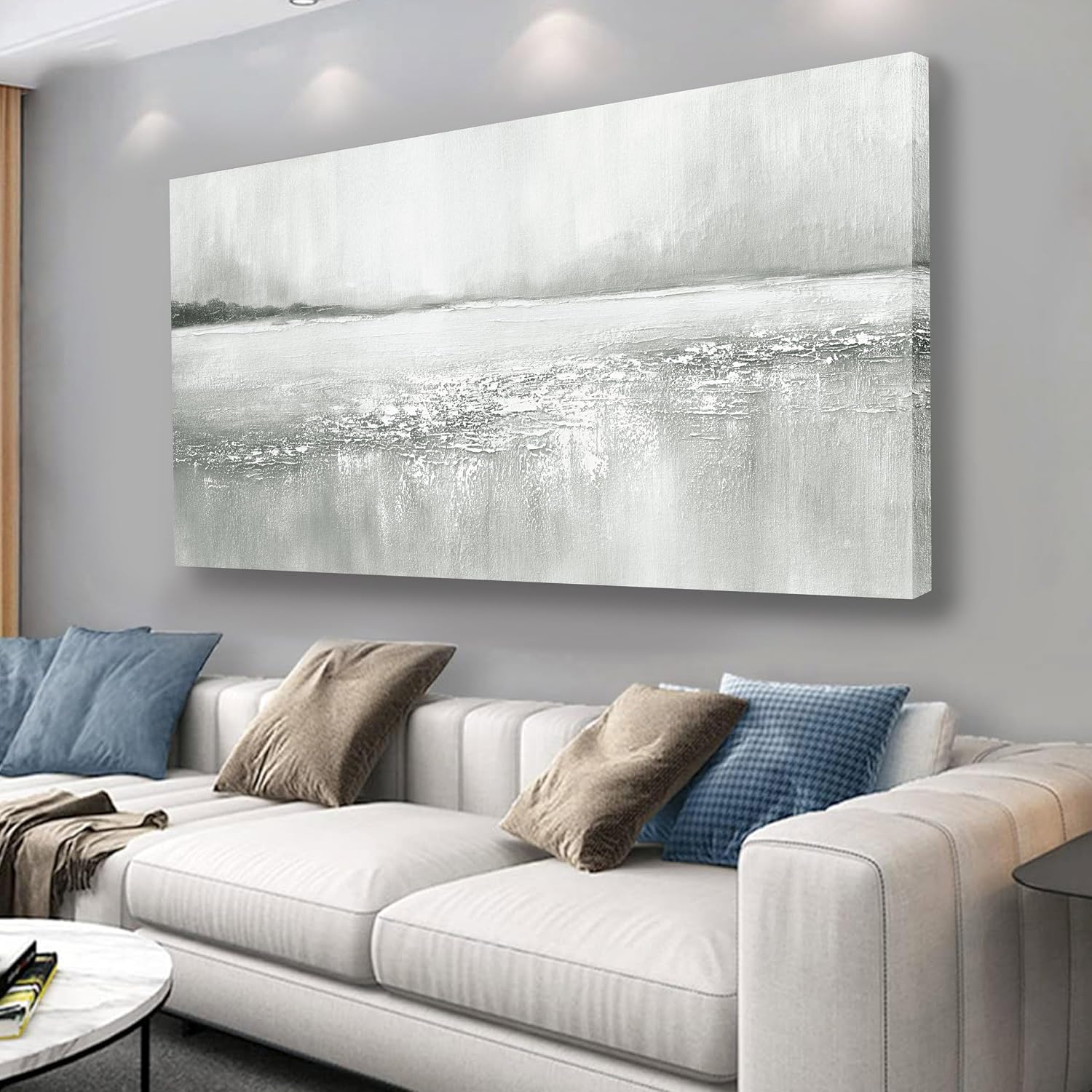Yuaxker Large Abstract Wall Art Gray and White Wall Decor Lake Canvas Painting Fashion Artwork for Living Room Bedroom Dining Room Office Home Decor 30x60 Inch