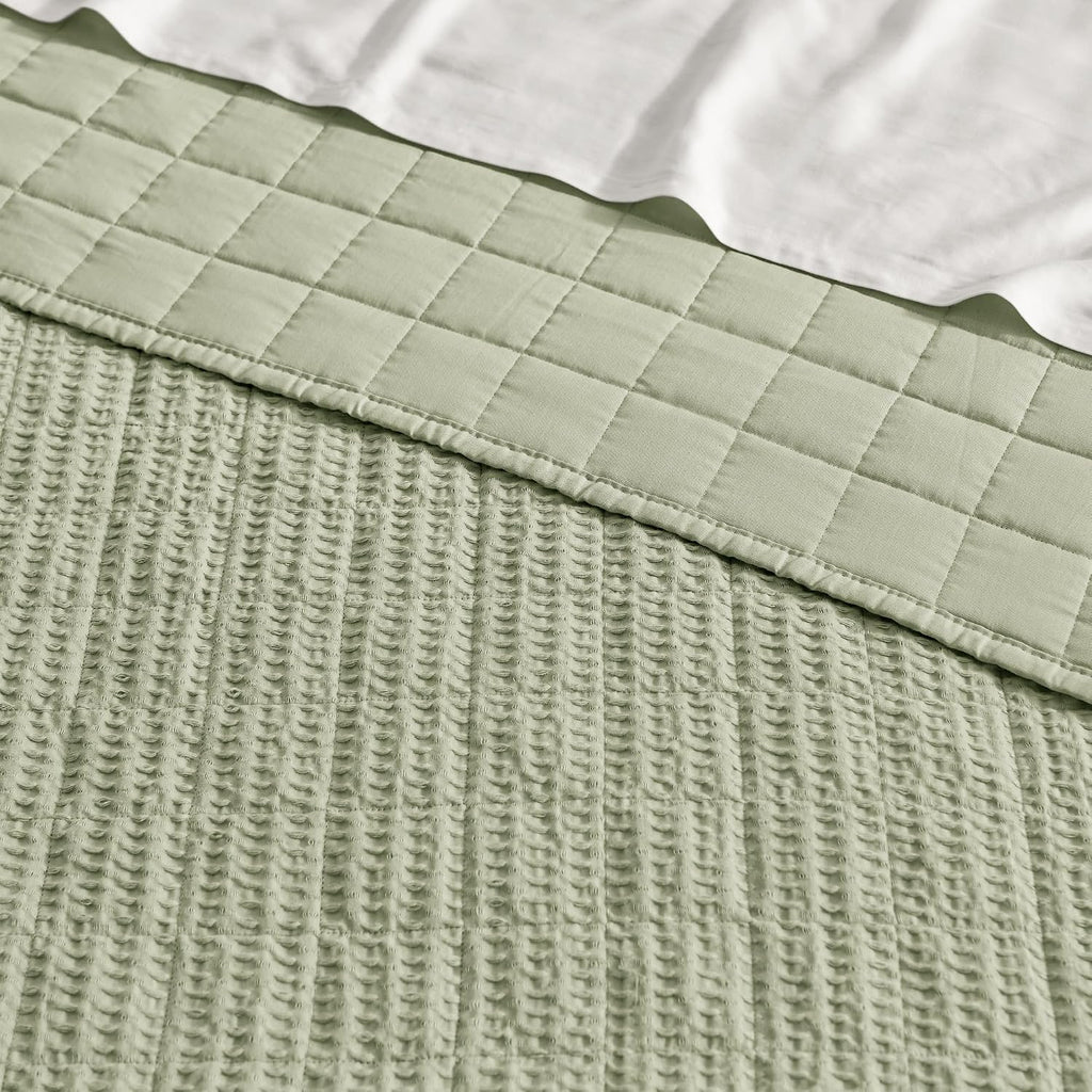 Levtex Home Cloud Waffle Full/Queen Quilt Set (88x92in) and 2 Pillow Shams (26x20in) - Box Quilted Waffle Texture - Desert Sage - Cotton Full/Queen Size Quilt Bedding Set - Lightweight Soft Pre-Washed | Textured