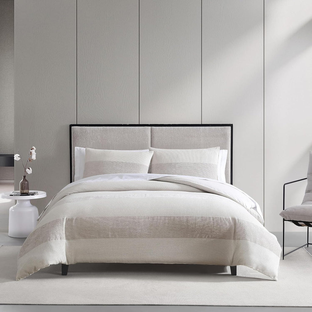 Vera Wang - Queen Comforter Set, Premium Cotton Bedding Set with Matching Shams, Chic Room Essentials, Oeko-Tex Certified (Chenille Waffle Stripe Beige, Queen)