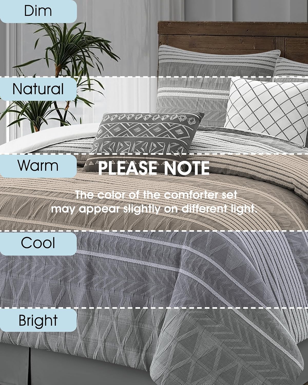 LANCO MODERN LIFESTYLE Cotton Comforter Set California King, Gorgeous Geometric Jacquard, Grey Soft Lightweight Bedding Set for All Seasons, 6 Pieces Bedskirt, Pillow Shams and Decor Pillows