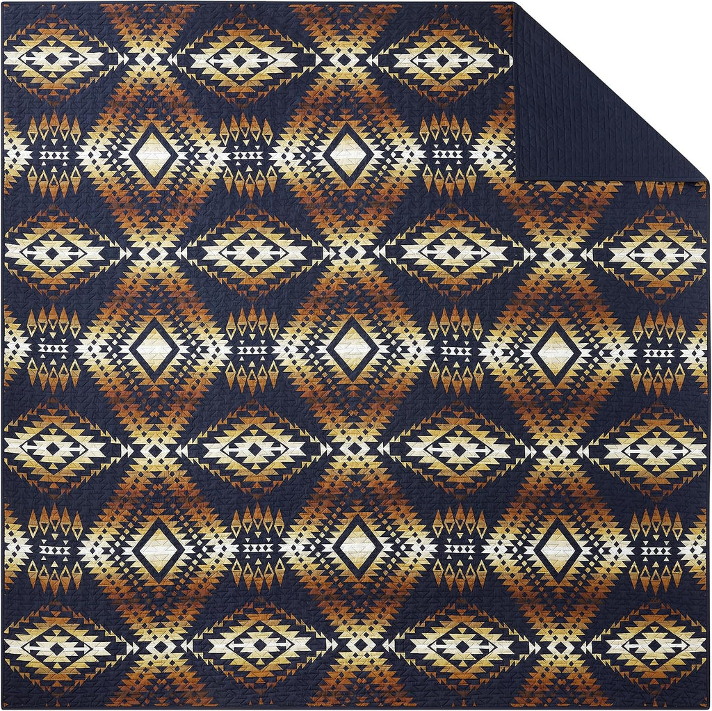 Pendleton Full/Queen Quilt Set – 100% Cotton 3 Piece Quilt Set with Shams, Soft Lightweight Bedding for Queen Size Bed, Navy Blue & Gold Comforter Alternative, Queen Bedding Set (Mission Trails)