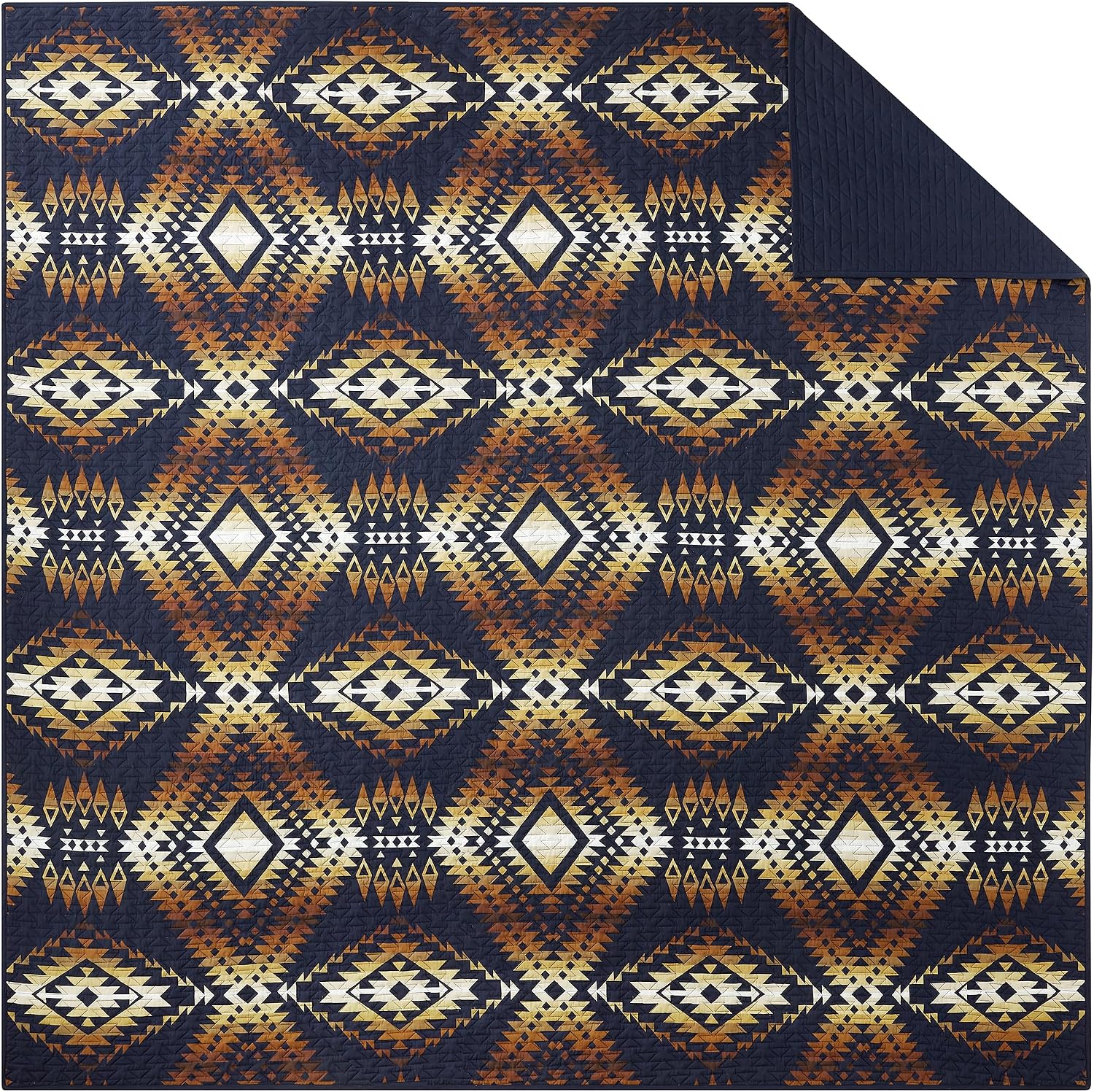 Pendleton Full/Queen Quilt Set – 100% Cotton 3 Piece Quilt Set with Shams, Soft Lightweight Bedding for Queen Size Bed, Navy Blue & Gold Comforter Alternative, Queen Bedding Set (Mission Trails)